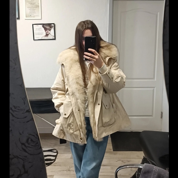 Women Parka Fashion Coat Thick Natrual Real Rabbit Fur Liner With Real Fox Fur - Picture 5 of 8